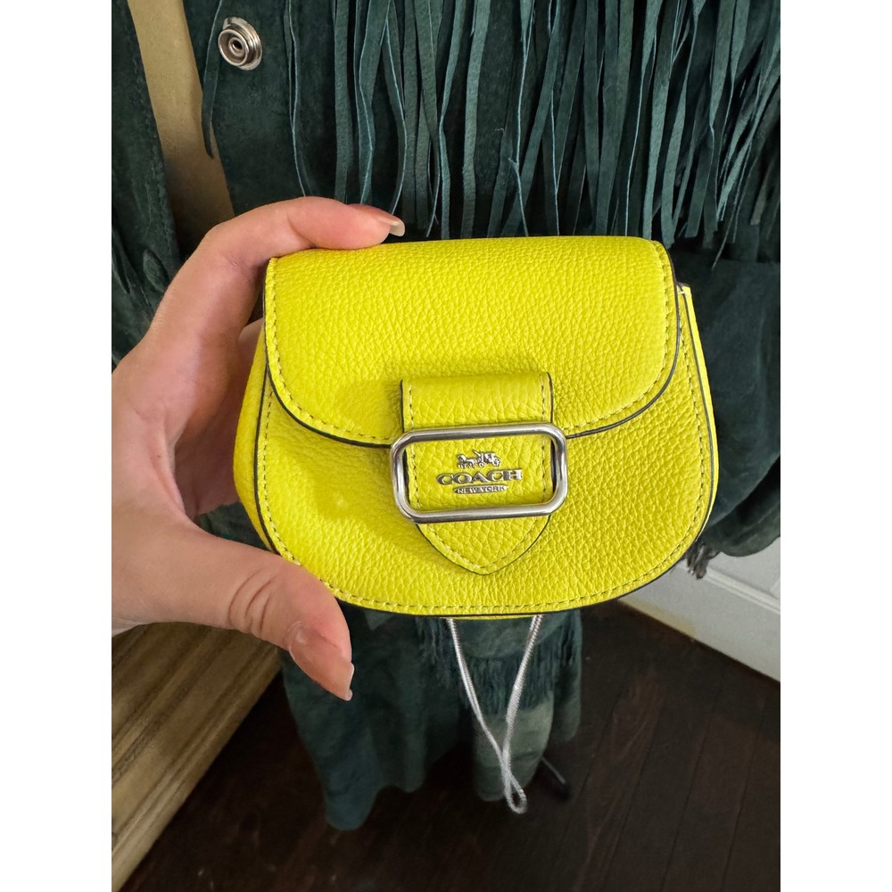Coach micro bag Morgan Card Case on a Chain Lime Green Leather Mini Crossbody
